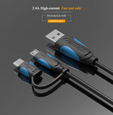 Cabo Vention de Dados Micro USB / USB-C para USB 2 em 1 (2m)