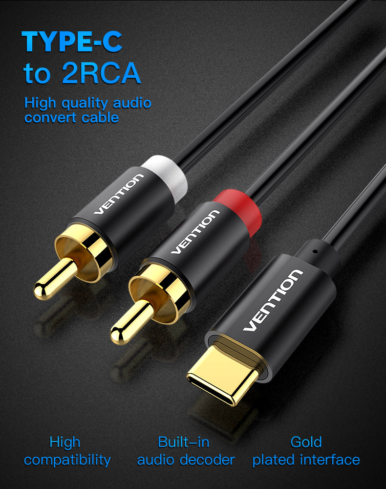 Cabo Vention  de Áudio USB-C para 2 RCA para Tablet Smartphone