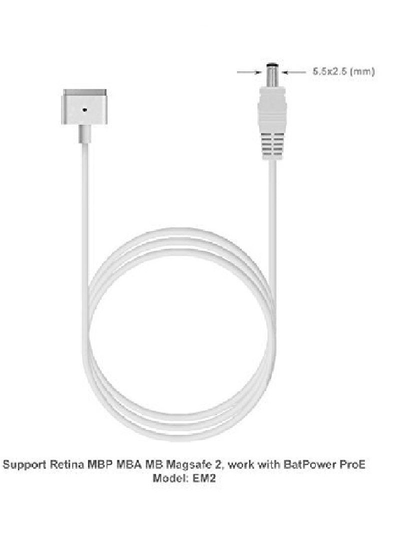 Cabo para Carregador Magsafe 2 Tipo T com Conector 5.5mm X 2.5mm (Branco)