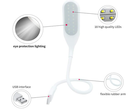 Candeeiro USB regulável 18 LED com 3 níveis de brilho