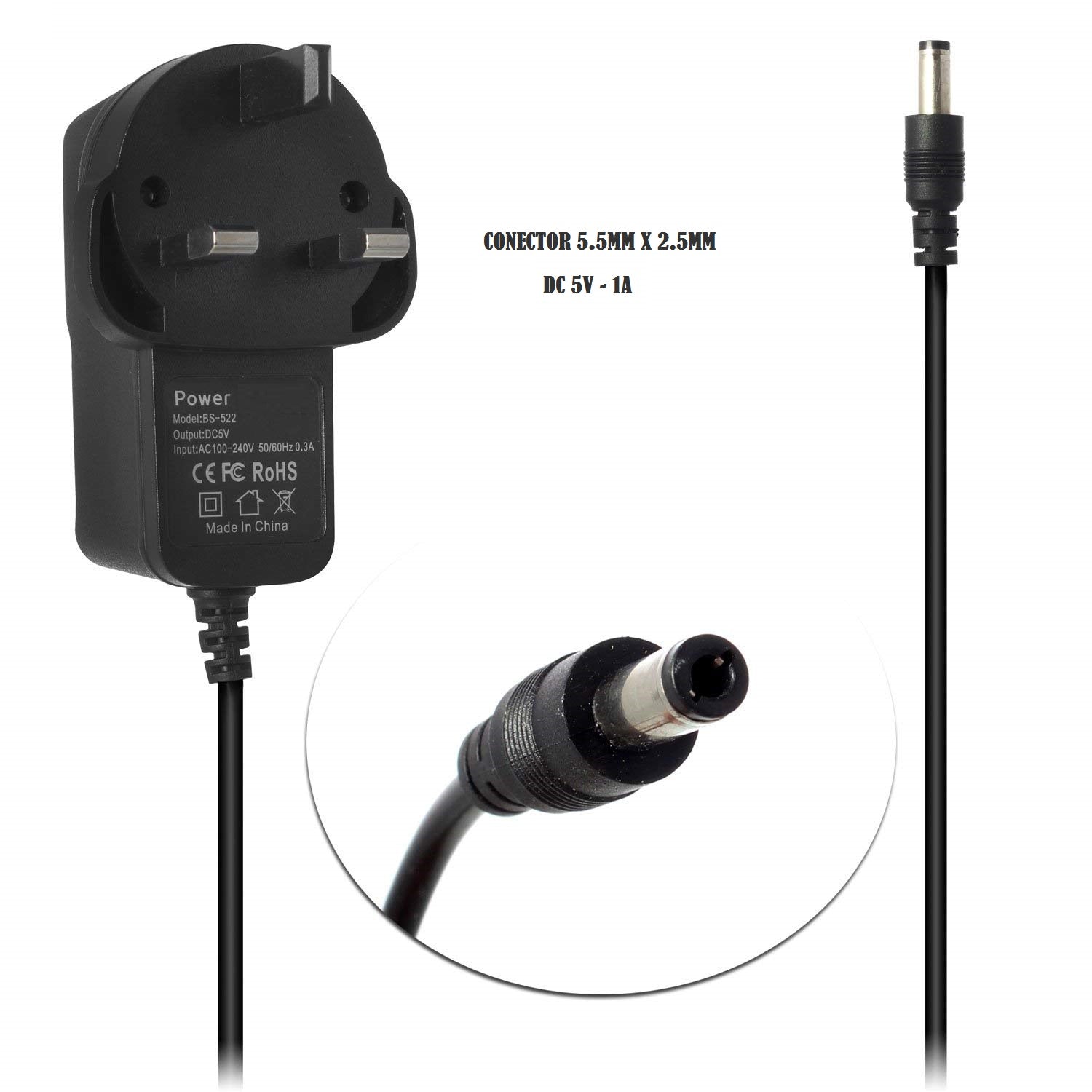 Carregador Transformador – Adaptador de Alimentação 5V 1A (Ficha Inglesa - UK) - Multi4you®