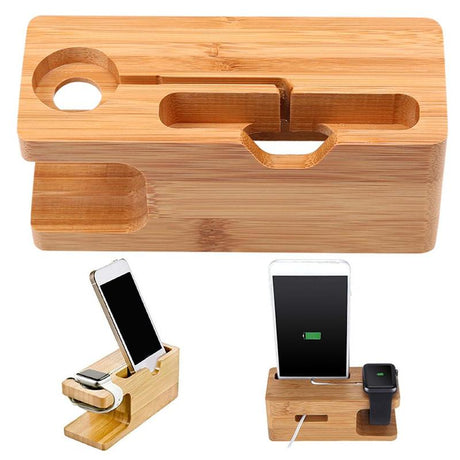 Suporte de Carregamento Dock para iPhone / Apple Watch Madeira Bambu - Multi4you®