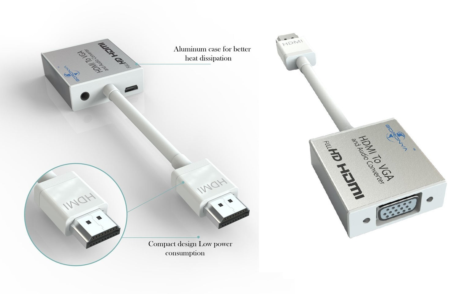 Goronya Conversor Adaptador de HDMI para VGA com Áudio + 5v