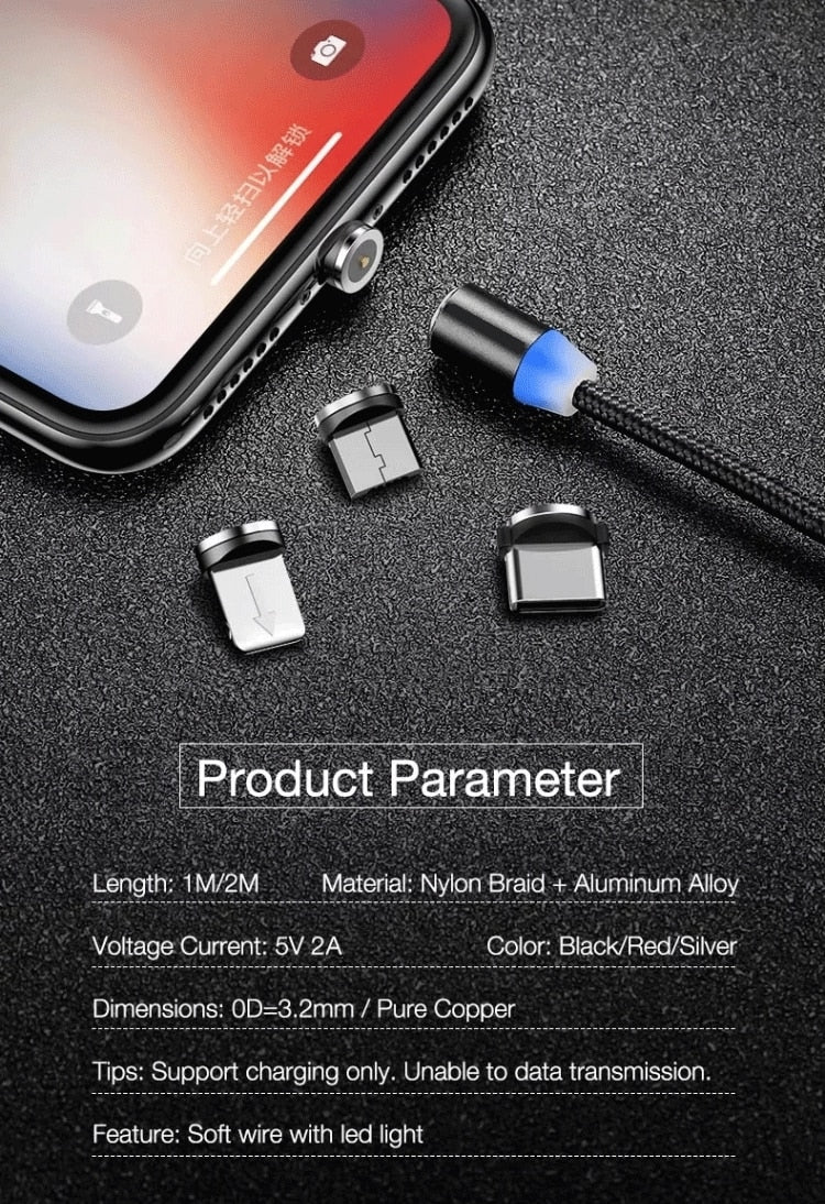 Cabo Magnético USB C / Micro USB / Lightning Ultra Resistente Nylon Trançado