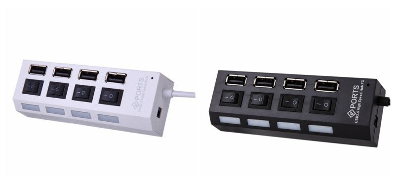 HUB USB 2.0 | 7 PORTAS | Chaves ON/OFF Led PRETO 4 PORTAS - Multi4you®