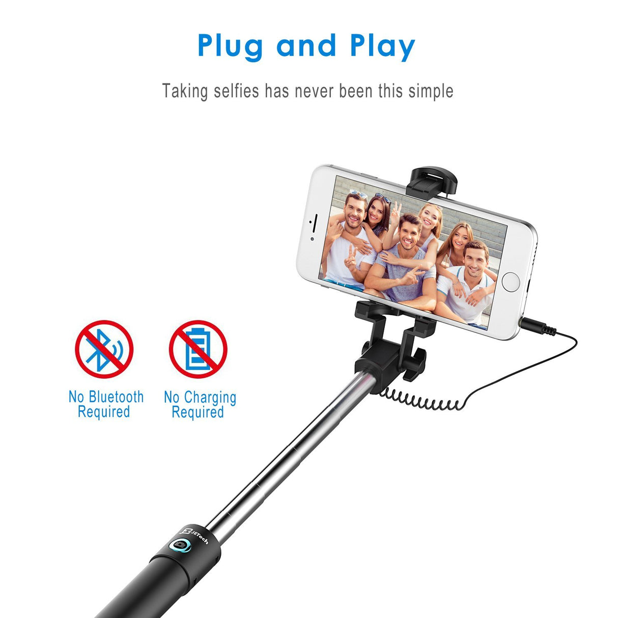 Jetech Selfie Stick com cabo Jack 3,5mm - Bastão de Selfie (70cm)