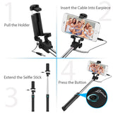 Jetech Selfie Stick com cabo Jack 3,5mm - Bastão de Selfie (70cm)