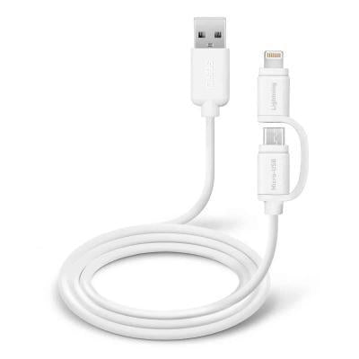 Cabo de Dados Sbs Dual Lightning Apple Mfi para iPhone 5/6/7/8 Ipad e Micro USB Branco