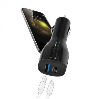 Carregador de Carro Sbs com Saída USB 2.1A e Tipo C 3.1A Preto