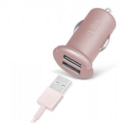 Carregador de Carro Universal Duplo Saída USB 2.4A Gold Collection Rosa