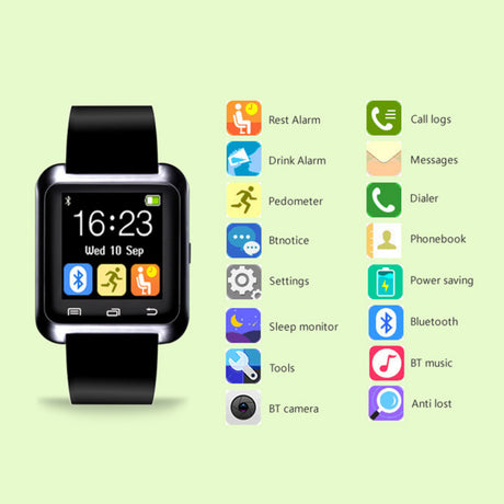 Smartwatch Bluetooth U8 Android / iOS (Multilingue) Preto - Multi4you®