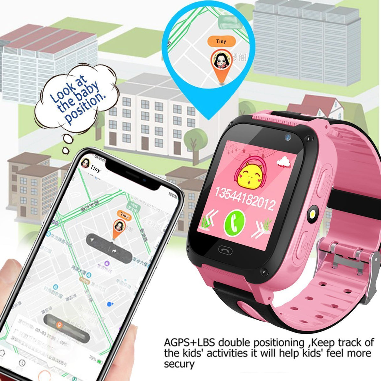 Smartwatch com GPS Flash Night Para Crianças - Safe-Keeper (Rosa) - Multi4you®