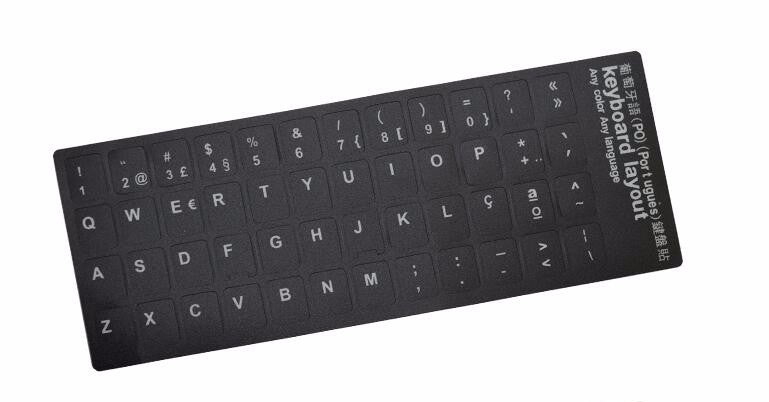 Stick Letras Autocolantes para Teclado Layout Português - Letra BRANCO fundo PRETO - Multi4you®
