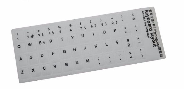 Stick Letras Autocolantes para Teclado Layout Português - Letra PRETA fundo BRANCO - Multi4you®