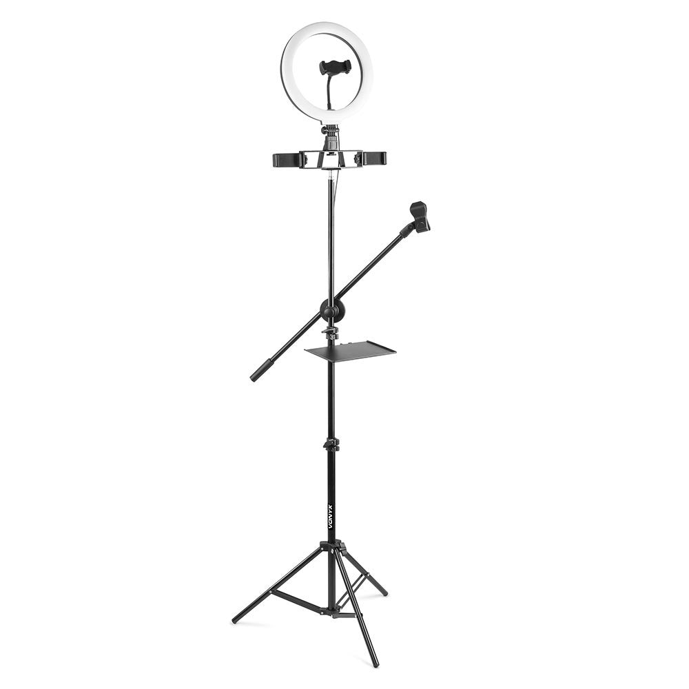 Suporte Tripé para Microfone e 3 Smartphones com Ring Light - Led 3 Modos (RL25)