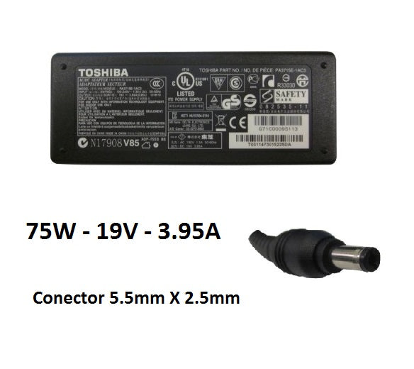 Toshiba Carregador Original 75W - 19V - 3.95A Conector 5.5 x 2.5mm