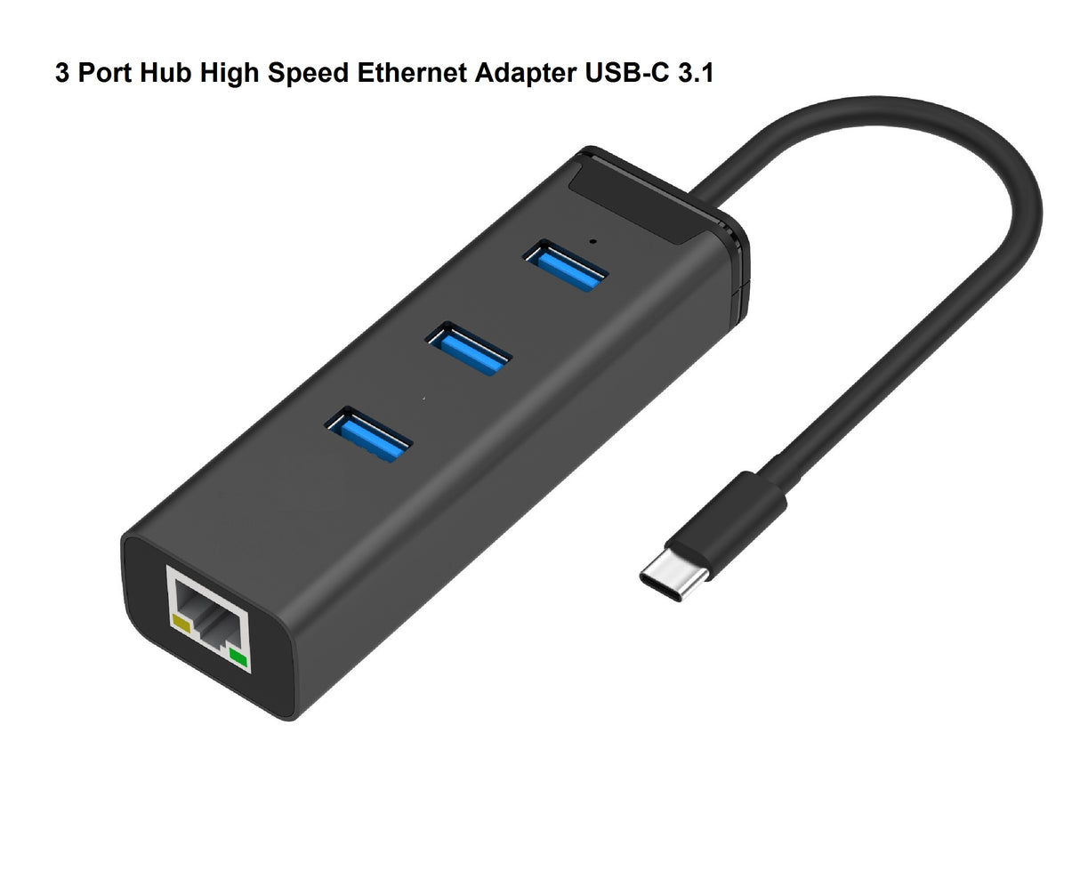 Adaptador USB-C Gigabit Ethernet RJ45 10/100/1000 Mbits Hub 3 Portas USB 3.0 High Speed - Multi4you®