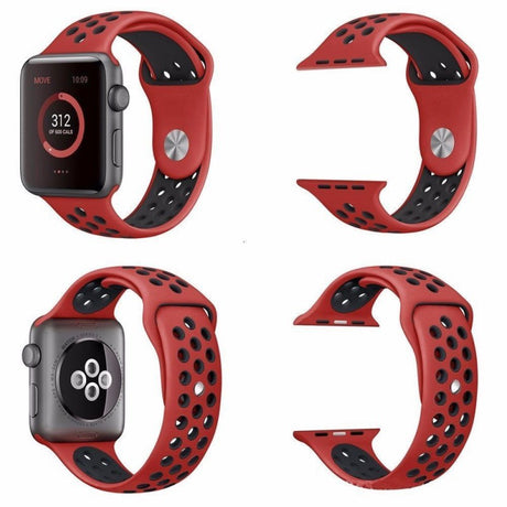 Pulseira Bracelete Desportiva Silicone para Apple Watch 42mm VERMELHO/PRETO - Multi4you®