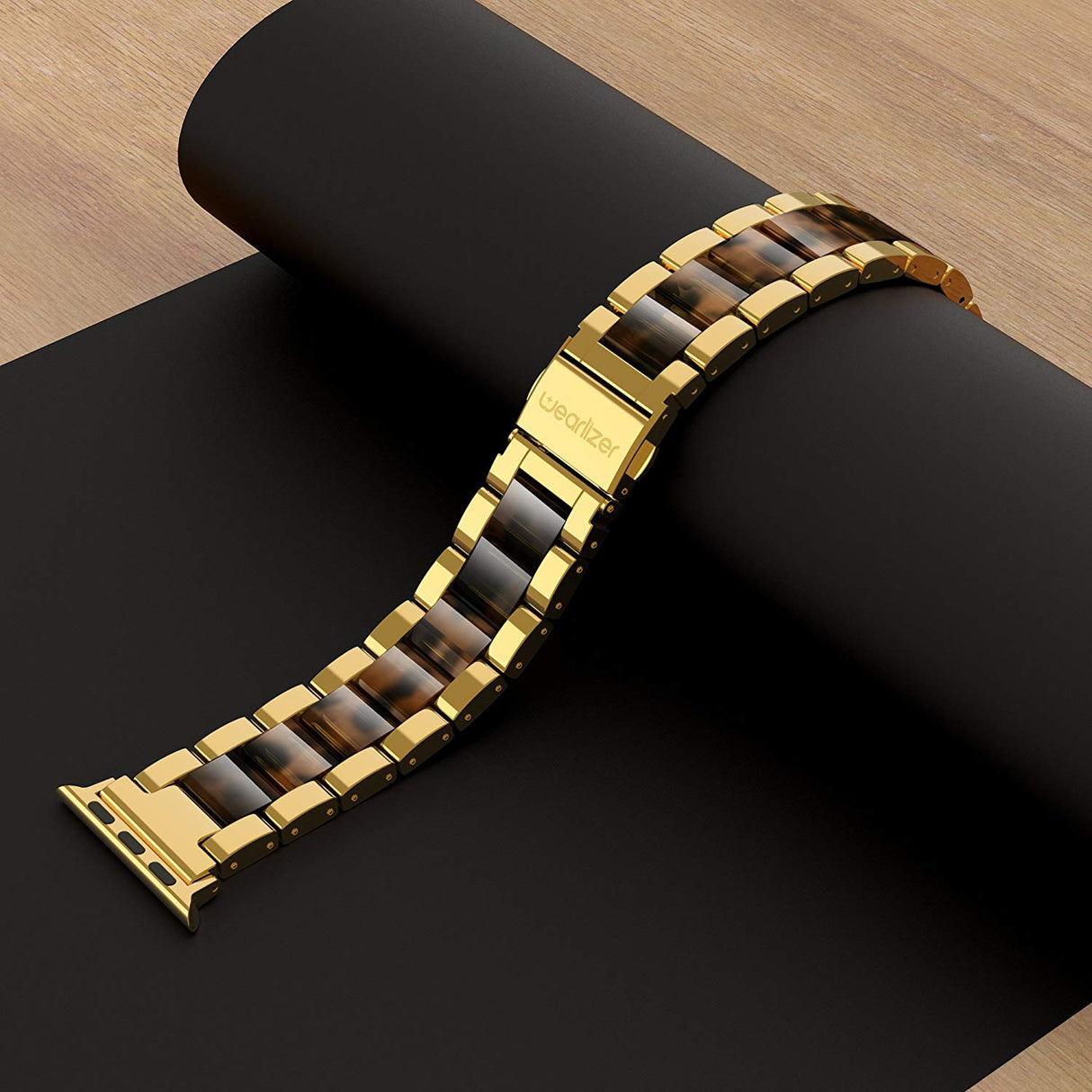 Wearlizer pulseira para Apple Watch 42mm 44mm, de aço inoxidável Dourado e Âmbar