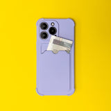 Capa de silicone rígida com porta cartão roxo para Iphone 13