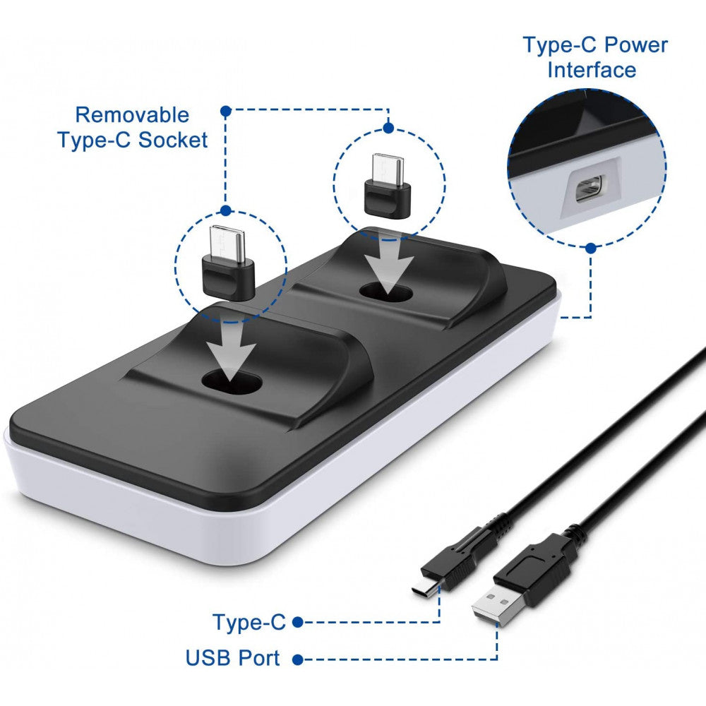 Base Carregamento para Comando PS5 DualSense – Dock Station - Branco –