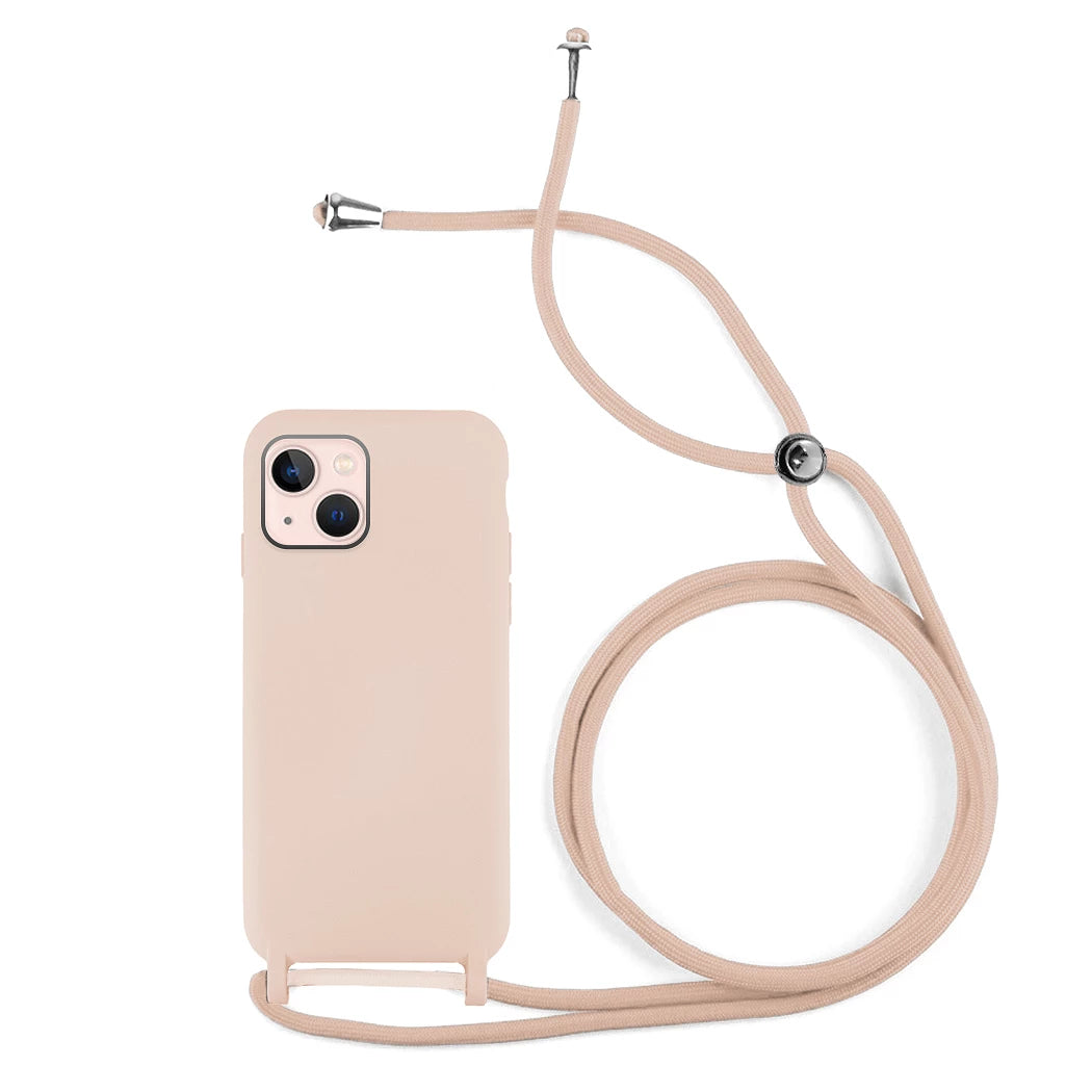 Capa de Silicone com Cordão iPhone 14 PLUS Rosa