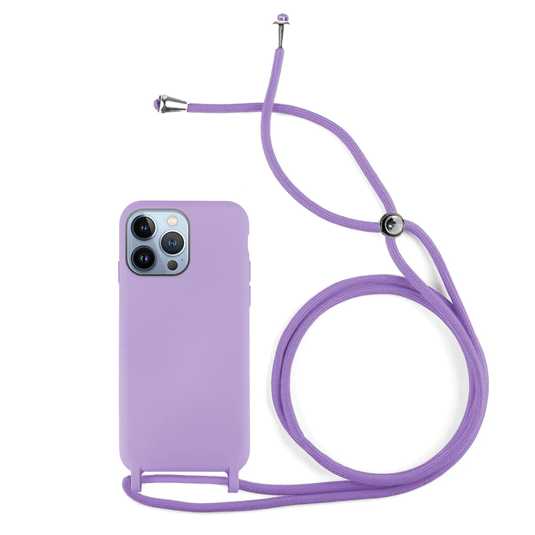 Capa de Silicone com Cordão iPhone 14 PRO MAX Lilas