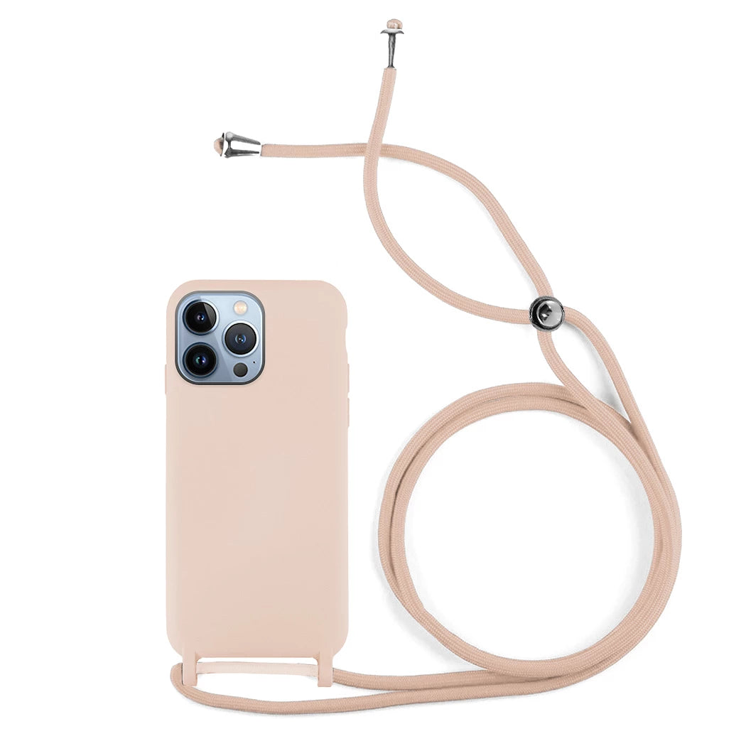 Capa de Silicone com Cordão iPhone 14 PRO MAX Rosa