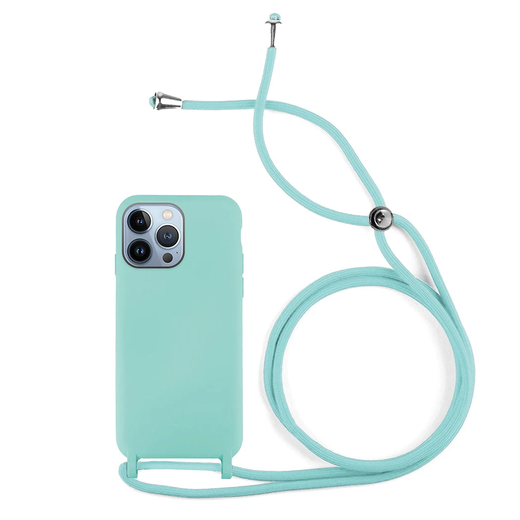 Capa de Silicone com Cordão iPhone 14 PRO MAX Azul Turquesa